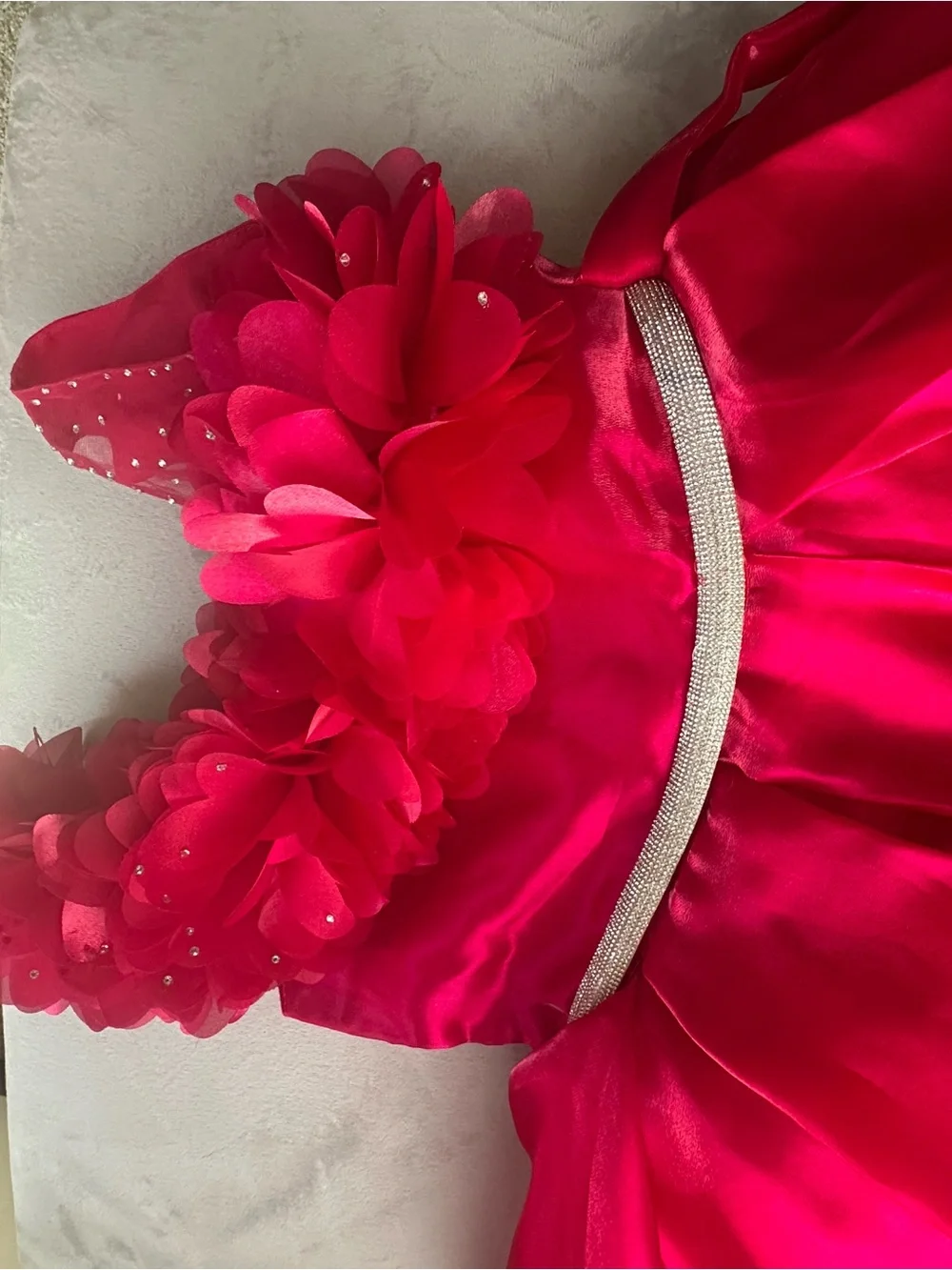 Girls Hot Pink Floral Tulle Party Dress with Sparkle Waistband